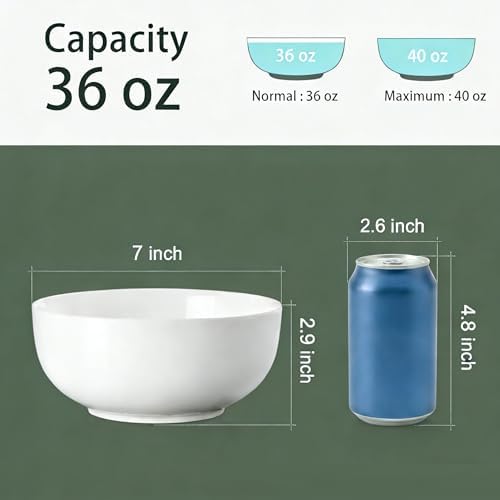 40 oz Large Soup, Ramen, Pho, Noodle, and Salad Bowl Set of 4, 7 in