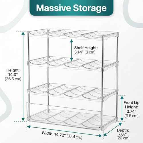 Stackable Water Bottle Organizer 4 Tier Holds 16 Bottles, Storage Rack