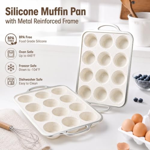 2 Pack 12 Cup Silicone Muffin Pan With Metal Reinforced Frame