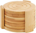 Juvale Coasters Set of 6-4.3-Inch Round Light Brown Bamboo Wood with