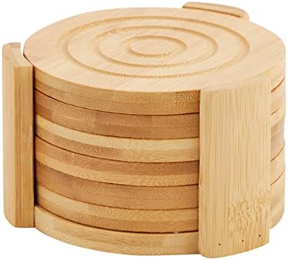 Juvale Coasters Set of 6-4.3-Inch Round Light Brown Bamboo Wood with