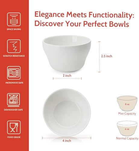 Sweese Set of 6 Porcelain Bouillon Cups, White High-Grade Durable
