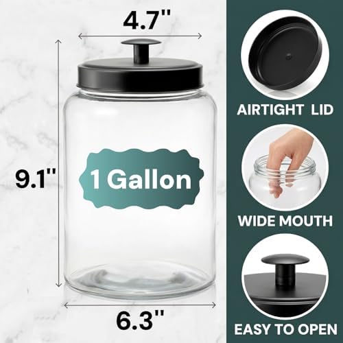 Pumtus 2 Pack Large Glass Jars with Metal Lid, 1 Gallon Clear Cookie