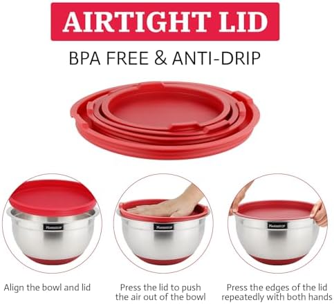 MARSKITOP Stainless Steel Mixing Bowls with Lids Set, Size 5, 3, 2