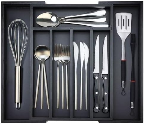 Expandable Large Kitchen Silverware Drawer Organizer Bamboo Utensil