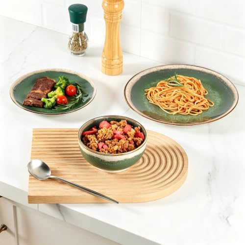 Sweejar 12 Pieces Ceramic Dinnerware Sets for 4, Moss Green