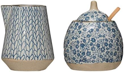 Creative Co-Op Hand-Painted Stoneware Sugar & Creamer