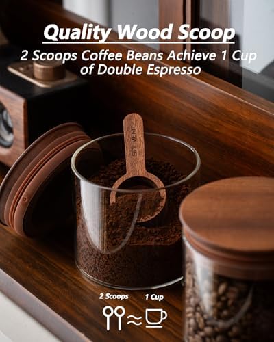 17 oz Coffee Canister with Scoop and Wooden Lids, Airtight Glass