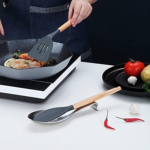 Matte Silver Spoon Rest, Stainless Steel Spoon Holder for Stove Top