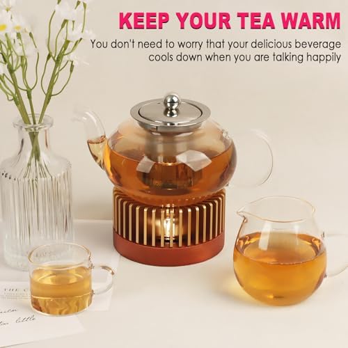 KAYCROWN Teapot Warmer, Aluminum Alloy & Wood Tea Warmer with Tealight