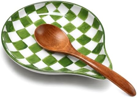 Ceramic Spoon Rest for Stove Top, Spoon Holder for Counter, Green