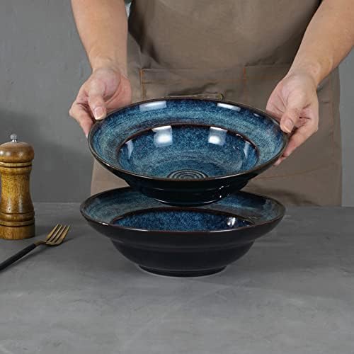 Ceramic Pasta Salad bowl, 10" Wide Rim Soup Bowls, 48oz Deep Porcelain