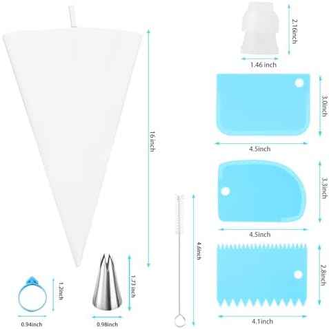17-Piece Piping Bags and Tips Set, 2 Reusable 16 Inch Cotton Pastry