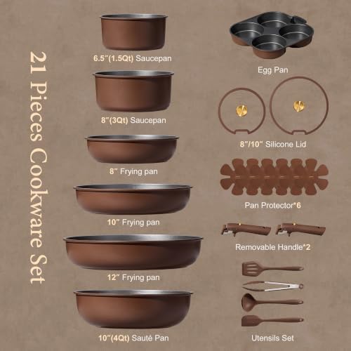 CAROTE 21pcs Pots and Pans Set, Nonstick Cookware Set Detachable