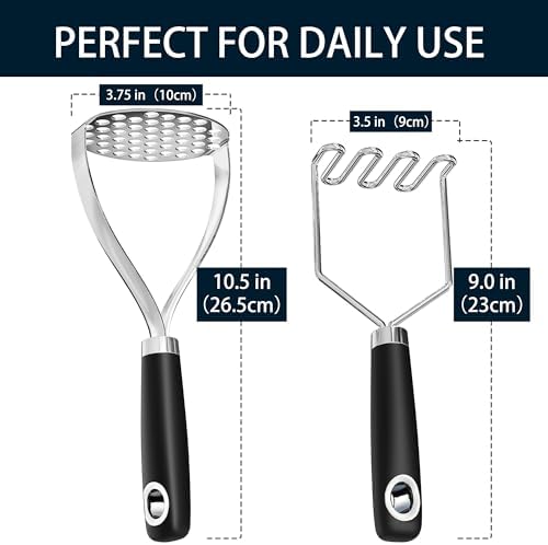 18/0 Stainless Steel Potato Mashers, 10.3-inch, Non-slip Handle