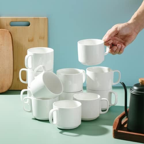 BTaT- Porcelain Stackable Coffee Mugs, 12 Pack, 12 oz, White