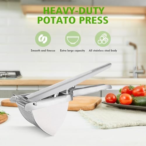 LHS Heavy Duty Potato Ricer and Masher, Stainless Steel Potato Masher