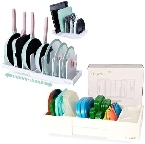 CLEANCLUE Bamboo Expandable Pot Pan and Lid Organizers under Cabinet