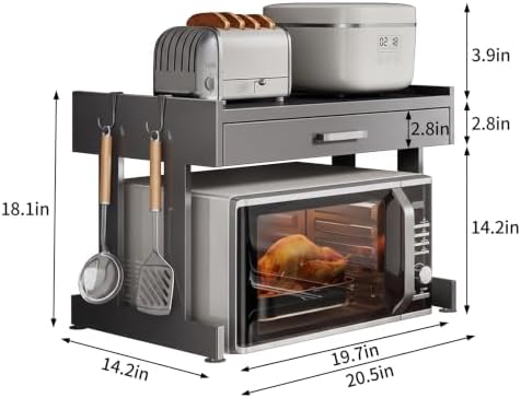PureBox Microwave Oven Rack with Slide-Out Drawer, Gray
