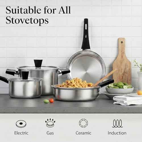 Meythway Stainless Steel Pots and Pans Set Non Toxic, 6PCs Kitchen Cookware Sets with Stay-Cool Handles, Dishwasher Safe&Compatible with All Stovetops(Gas,Electric&Induction)