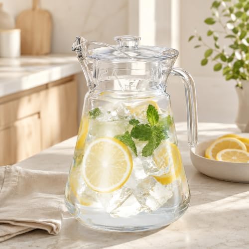 Acrylic Pitcher, Clear Plastic Water Pitcher with Lid (49 oz) Fridge