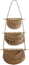 Hanging Fruit Baskets Indoor Planter Holder 3 Tiers Storage Bin Woven