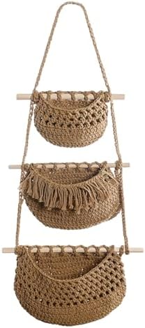 Hanging Fruit Baskets Indoor Planter Holder 3 Tiers Storage Bin Woven