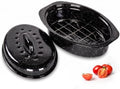 Enamel Roasting Pan with Lid and Rack 13" Oval Roaster,Upgraded Small Roast Pot for Chicken Vegetables Lasagna Nonstick Carbon Steel Baking Dish for Oven Sourdough Bread Pan Daily Meals