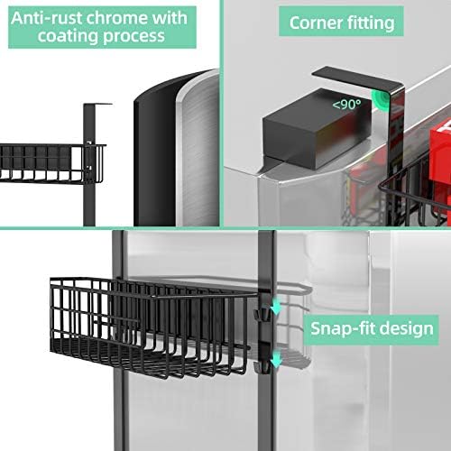 4 Tier Magnetic Spice Rack with Utility Hooks, Black
