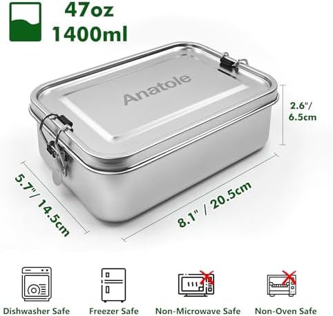 Anatole 304 Stainless Steel Bento Box 47oz Leak-Proof Lunch Box 1