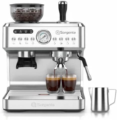 Sorgente Espresso Machine with Grinder, Brushed Stainless Steel