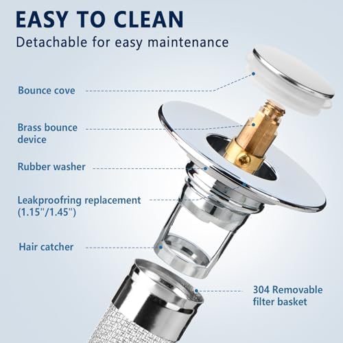 2pcs Bathroom Sink Drain Pop-Up Stoppers, Stainless Steel