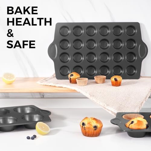 HONGBAKE Mini 24 Ceramic Muffin Pan Set, Nonstick Cupcake Pans with