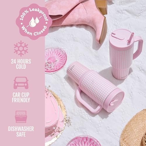 Ello Oasis 40oz Insulated Stainless Steel Tumbler with Straw, Pink