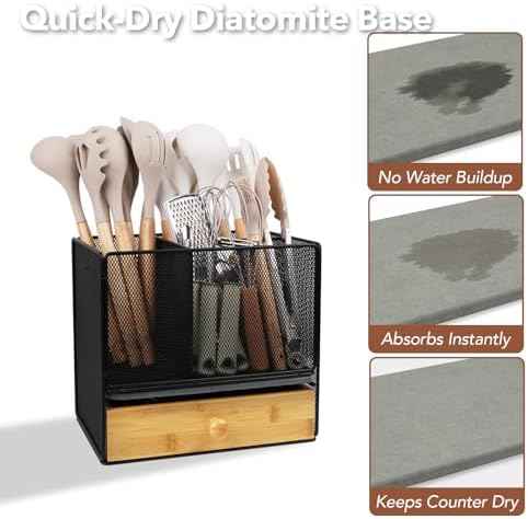 Kitchen Utensil Holder Countertop,Extra Large Utensil Organizer with Drawer