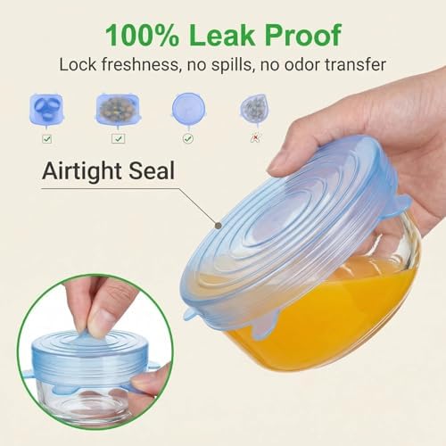 12 Pcs Silicone Stretch Lids, 6 Sizes
