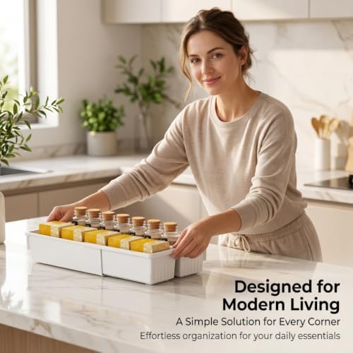 Extendable Drawer Organizer Expandable Storage Bins for Kitchen Pantry