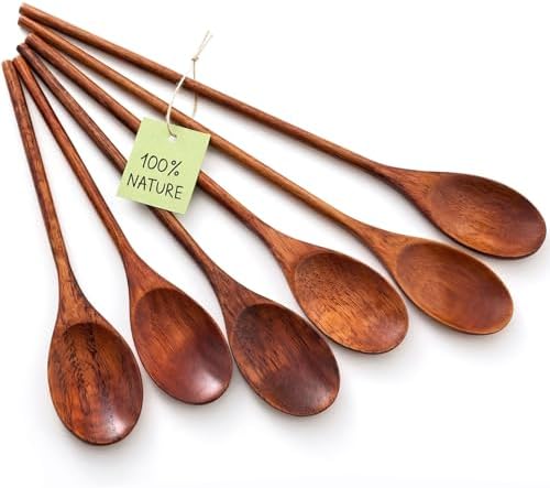 HANSGO 6-Piece Wooden Mixing Spoons Set (10/12/14 in), Natural Wood