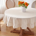 Boao Cotton Striped Tablecloth Round 60" Beige White