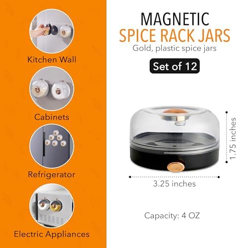 Magnetic Spice Jars for Refrigerator, Shaker Lids, 4 oz, Set of 12