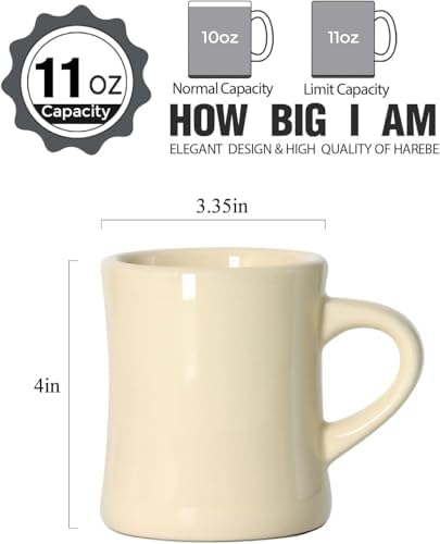 harebe Retro Coffee Cup Set of 4, 10 OZ Heavy Classic Ceramic Diner
