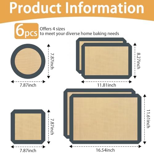 SenseYo 6 Pcs Silicone Baking Mat Non Slip Reusable BPA Free Silicone