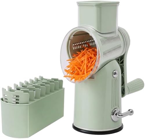 5-in-1 Rotary Cheese Grater with Hand Crank, Green