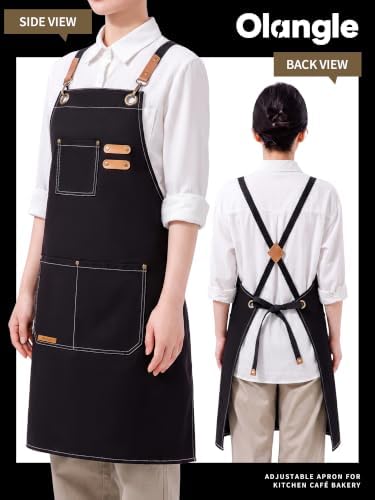 Cotton Canvas Cross-Back Apron with Pockets for Home Commercial Use