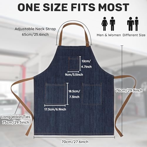 Heavy Duty Cotton Denim Chef Apron with Pockets for Men Women