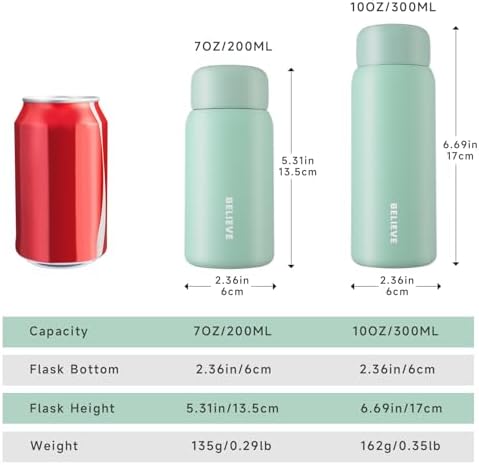 7oz Mini Insulated Water Bottle, Leak-Proof Pocket Size Flask for Hot