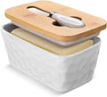 Ceramic Butter Dish with Lid and Knife for Countertop Stone Pattern