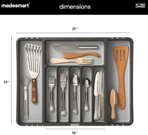 madesmart Classic Expandable Compartment Silverware Tray, Granite