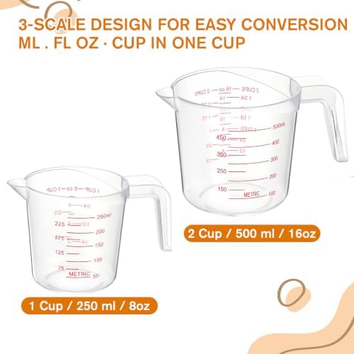 2 Pack Measuring Cups Set, Plastic Liquid Measuring Cups: 250ml