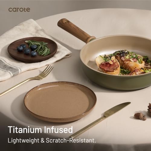 CAROTE 21pcs Ceramic Cookware Set, Pots and Pans Set, Green